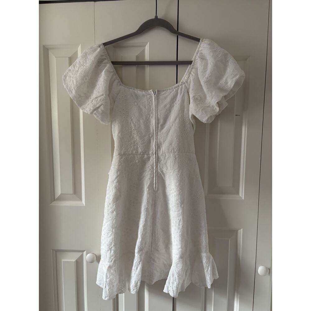 Trixxi White Puff Sleeve Eyelet Dress M - Picture 7 of 9